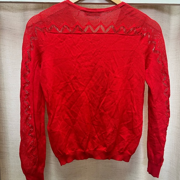 Sandro Paris Cardigan Red Cutout Accent Long Sleeve with Scoop Neck Size 1 Small - Picture 8 of 12